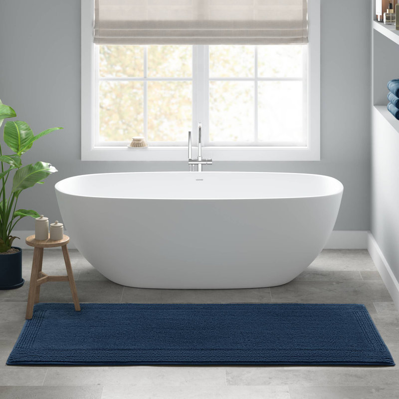 Splendor Navy 100% Cotton Tufted 3000 GSM Reversible 24x72'' Bath Rug, 24" W x 72" L, Navy
