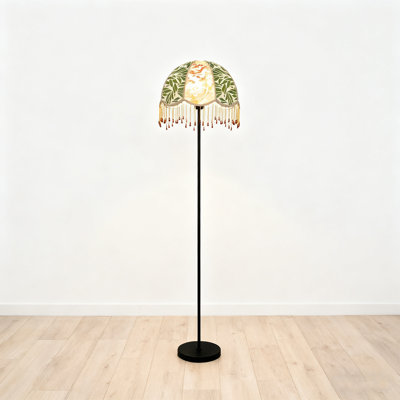 French Retro-Style Wrought Iron & Fabric Floor Lamp