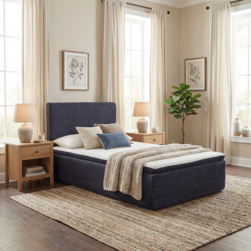 15" Thick Sponge Upholstered Compression Bed, Blue, Twin