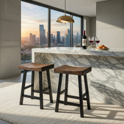 Solid Wood Saddle-Seat With Curved Seat Surface And Comfortable Footrests