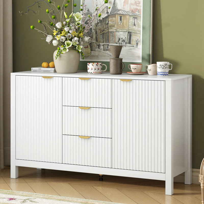 Armoire de rangement à 3 tiroirs, 2 portes, tablettes réglables, Blanc