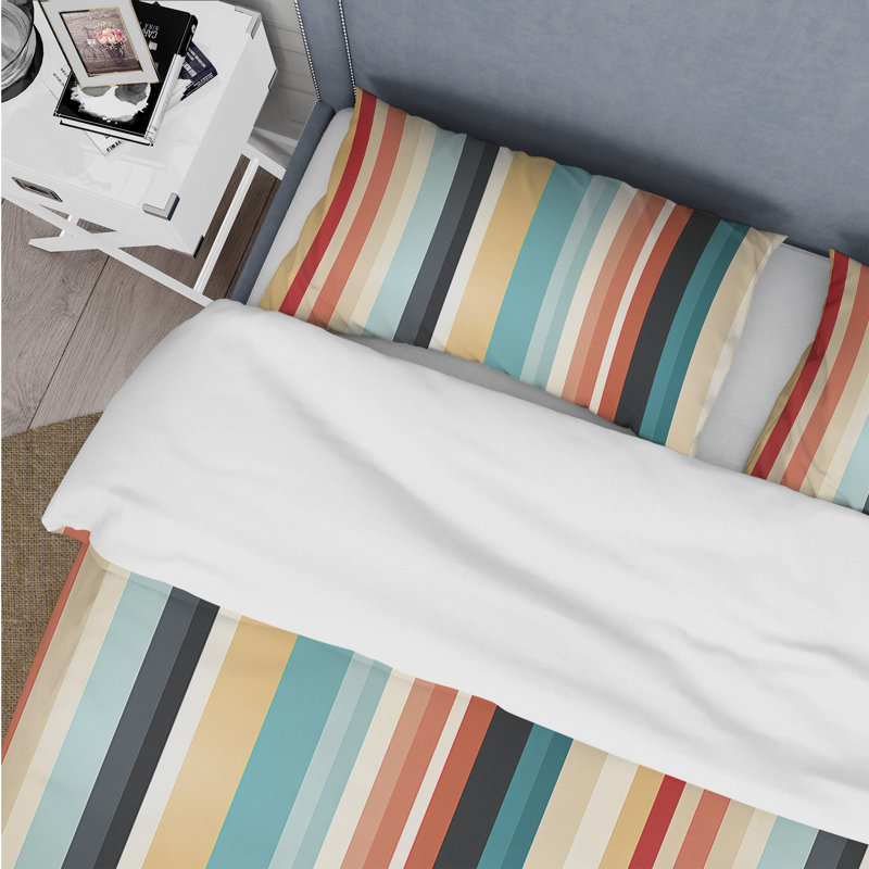 Pink And Blue Nostalgia Striped Pattern Duvet Cover, King Duvet Cover + 2 King Shams