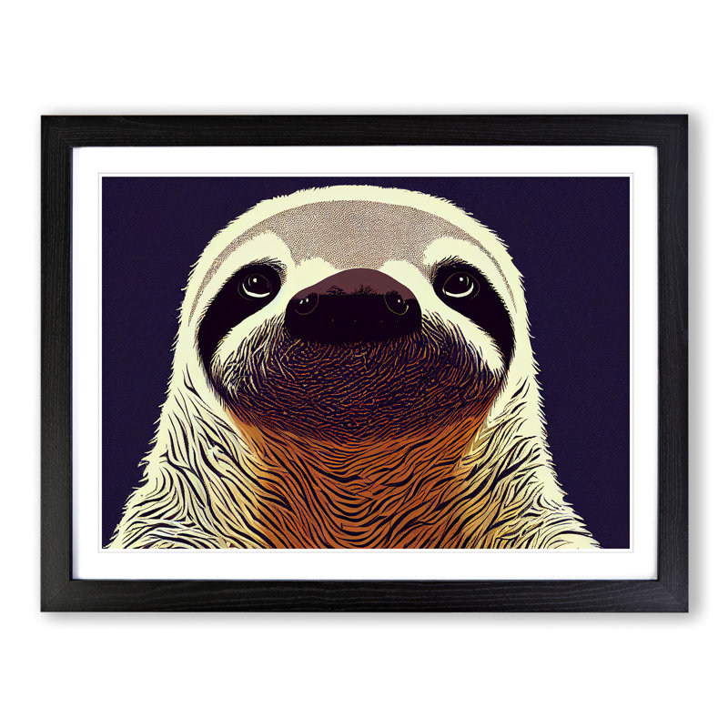 Adorable Sloth - Single Picture Frame Print, Black Framed, 46cm H x 64cm W x 2cm D