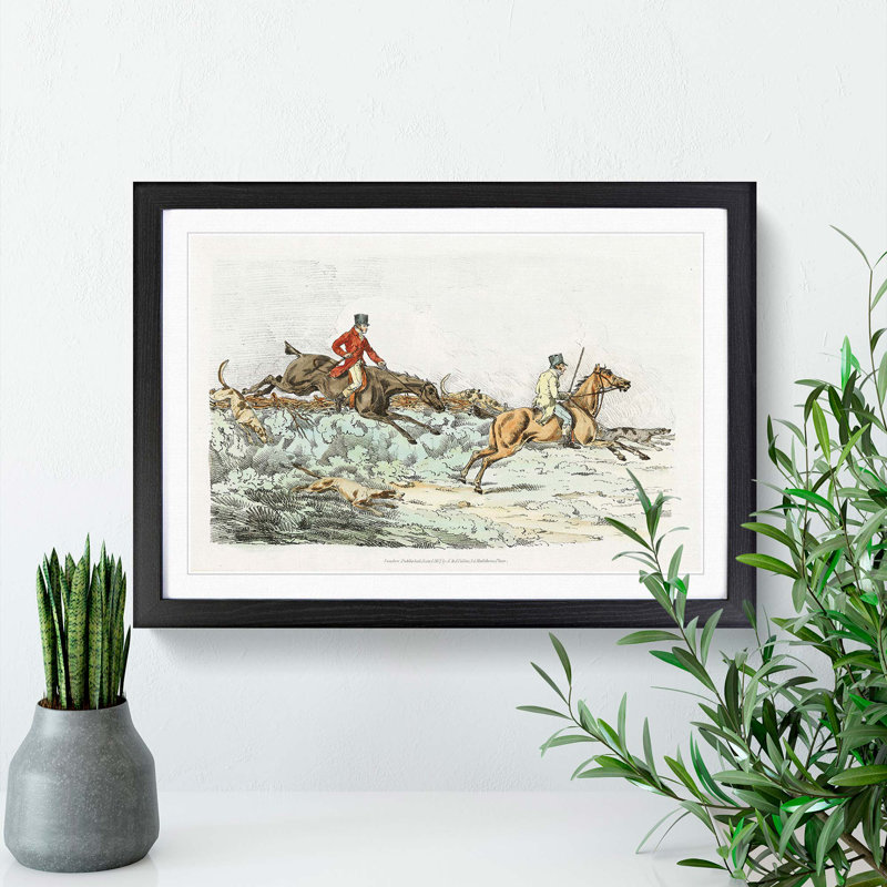 Hounds on the Hunt by Henry Alken - Picture Frame Painting Print, 27cm H x 36cm W x 2cm D, Black Framed