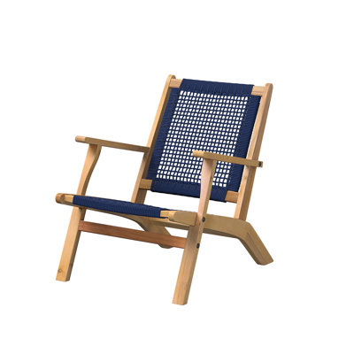 Patio Sense Vega Natural Stain Chair ,Acacia Wood Construction ,Woven Web Seat- Navy Blue Cording