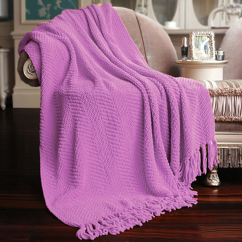Jeté en tricot de tweed, 50 po x 60 po, Violet