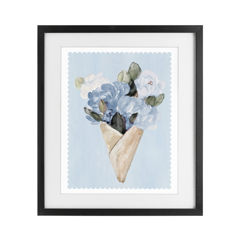 «Blue Gift Bouquet», reproduction sous verre encadrée par Lanie Loreth, H 16 po x l 13 po, Cadre noir minuit