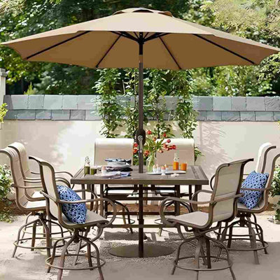 9FT Premium Patio Umbrella Features UPF50+ UV Protection, 8 Solid Ribs, Push Button Tilt And Crank System, Perfectly Shades Patio, Pool Deck And Backyard Areas.