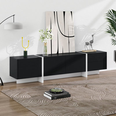 Meuble télé contemporain de style rectangulaire, console de style unique, meuble télé moderne avec surface UV ultrabrillante pour le salon.