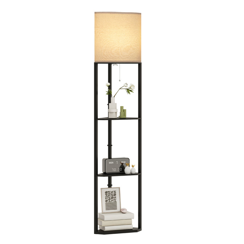 159cm Modern Polygon Floor Lamp with 3 Layers, Storage Light Shelf for Bedroom and Study, Pull Chain