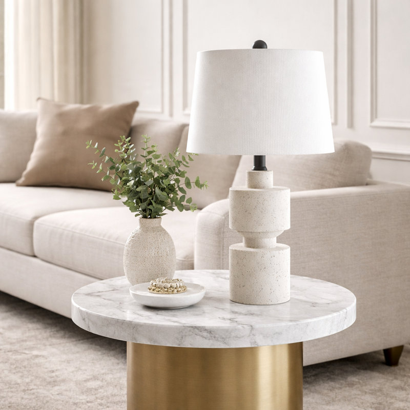 24.5" Modern Farmhouse Ivory Resin Table Lamp with 3-Way Dimmable for Bedroom Living Room Bedside Desk Nightstand 
