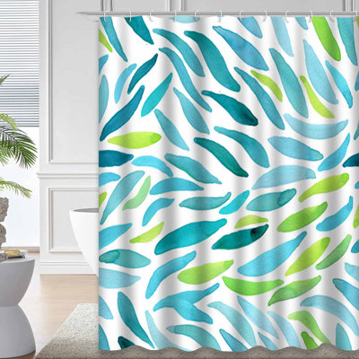 Rideau de douche aquarelle à mur vert botanique avec 12 crochets