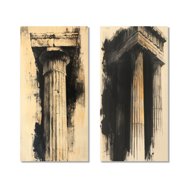 Colonne en Sumi-E Silence I - Architecture urbaine - Tableau encadré en deux parties, 60" H x 56" W, Wrapped Canvas