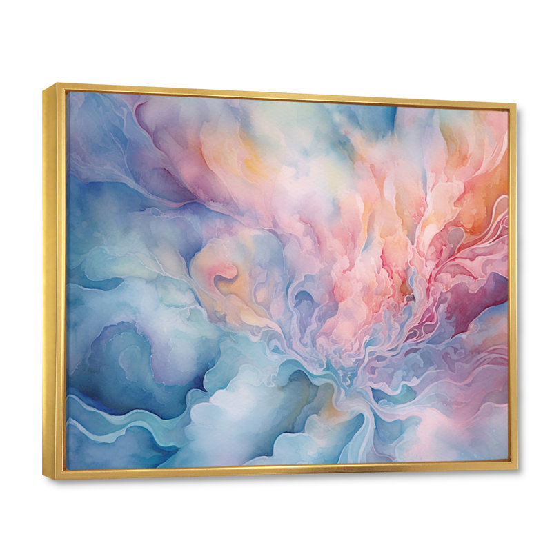 Rose et turquoise enchantés - impressions abstraites sur toile, H 34 po x l 44 po x P 1,5 po, Cadre flottant doré