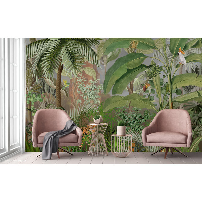Papier peint Jungle Adventure Vibrant Wildlife, L 117,96 po x l 131 po, Vert