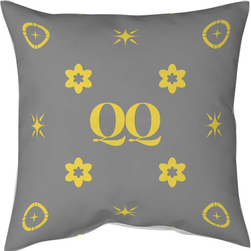 Spun Polyester Pillow Customizable 2 Text Character Luxury Pillow Q Khieu Luxury Icons, 14"H x 14"W, Yes, Gray/Yellow