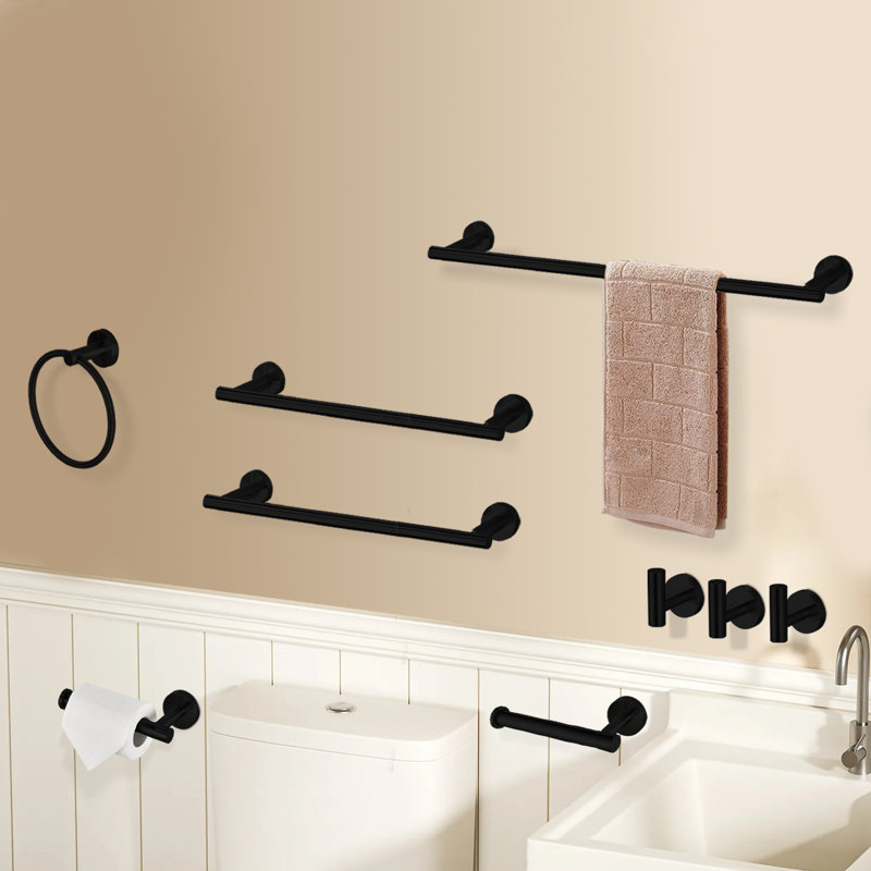 9 -Piece Stainless Steel Bathroom Towel Rack Set With Wall Mount, Matte Black