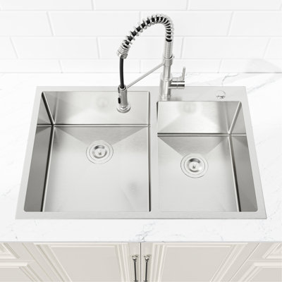 Double Bowl Stainless Steel Kitchen Sink 33"x19" - Overmount, With Hygienic Properties Bowl, Offers Superior Durability