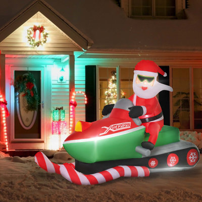 Décorations d'extérieur de Noël gonflables 7 pi père Noël conduisant une motoneige, décor de Noël de jardin gonflable avec affichage à DEL