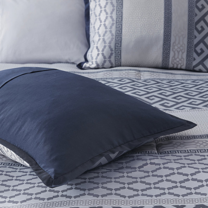 Luxury King Bedding In Navy - 7 Pieces With Decorative Pillows & Shams Piece Comforter Traditional Style Modern Twist, Navy