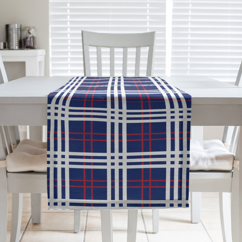 Paid Polyester Table Runner, 72" L x 16" W, Dark Blue/Red/White