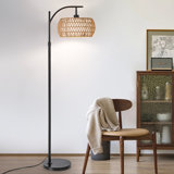 Abdool 68.5'' Arched/Arc Remote Control Rattan Floor Lamp