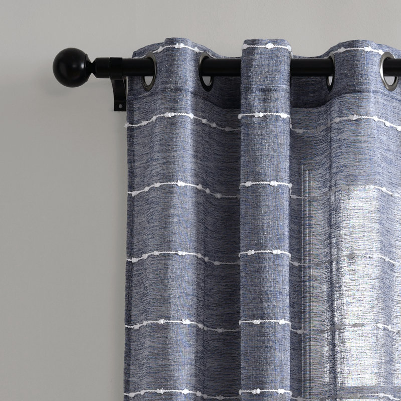 Navy Sheer Polyester Grommet Window Curtain Panels, 38"W x 108"L