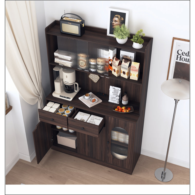 71"Tall Kitchen Pantry Storage Cabinet, Large Capacity Display Cabinet with Reeded Glass Doors and Microwave Stand, Bakers Racks with Storage for Kitchens, Pantry, Living Room