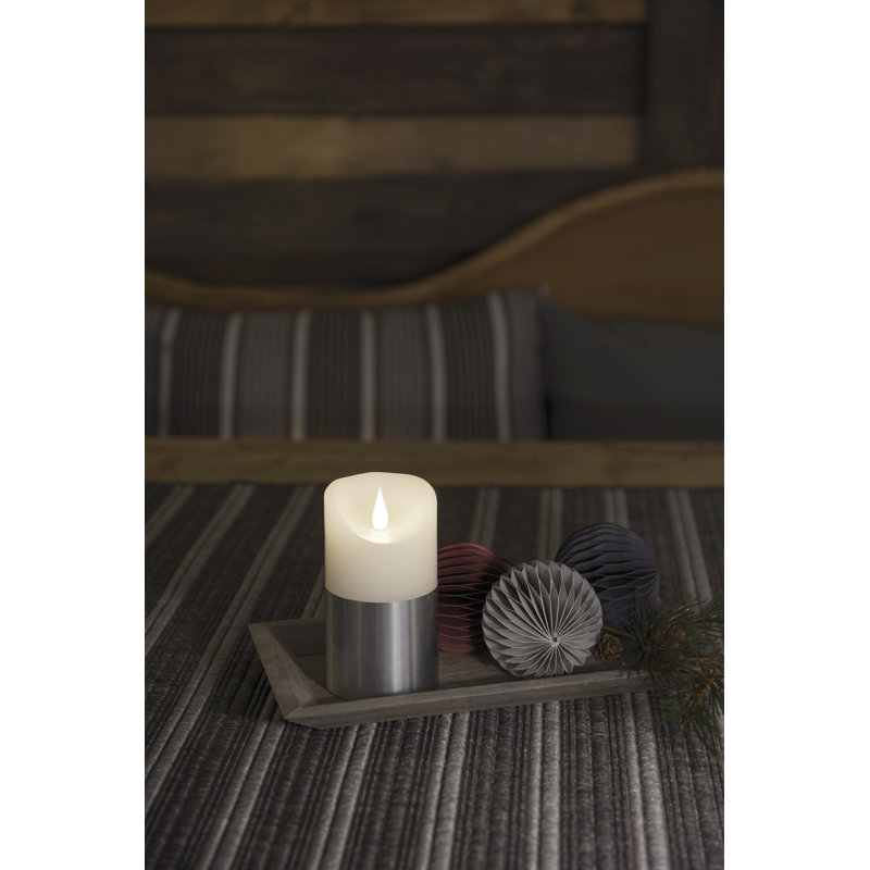 Unscented Flameless Pillar Candle, 13.5cm H x 7.5cm W x 7.5cm D, Silver