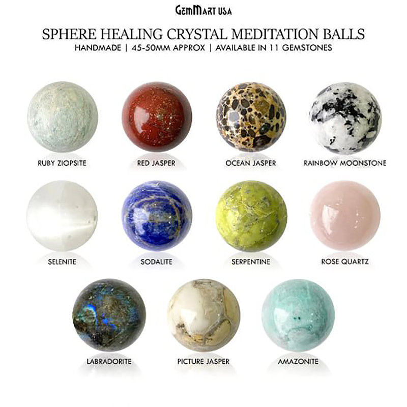 Natural Polished Gemstone Sphere, Large Decorative Accent, Crystal Ball, 50mm, White Rutile