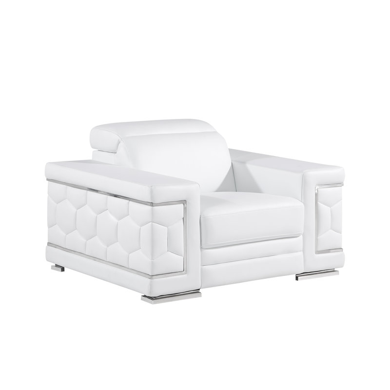 Charliee Genuine Leather Armchair, White