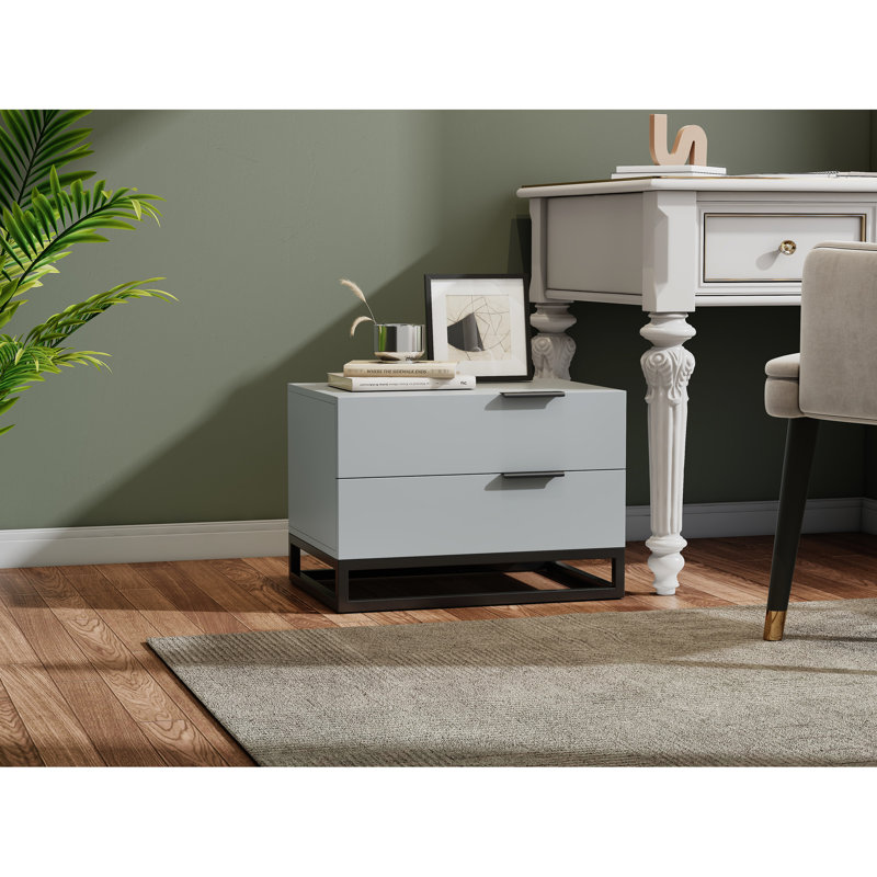 Table de chevet blanche 22 po avec 2 tiroirs - Rangement élégant pour chambre à coucher et couloir en panneau de particules gris et blanc