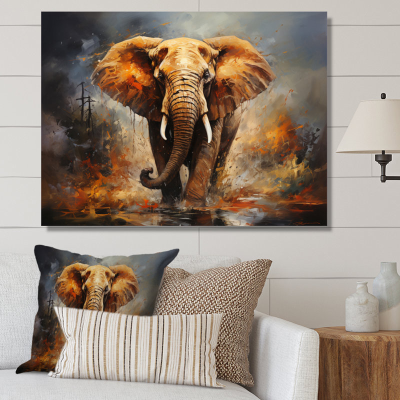 «Elephant Wild Spirit» - Art mural sur toile éléphant, H 16 po x l 32 po x P 1 po, Toile tendue