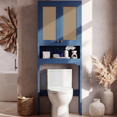 OMCMUU Over the Toilet Storage Cabinet with Rattan Door & Adjustable Shelf, Walnut	Freestanding Bathroom Storage Cabinet, Toilet Paper Holder, 2 Gold Handle, Anti-tip, MDF, Space-saving, for Bathroom, Laundry