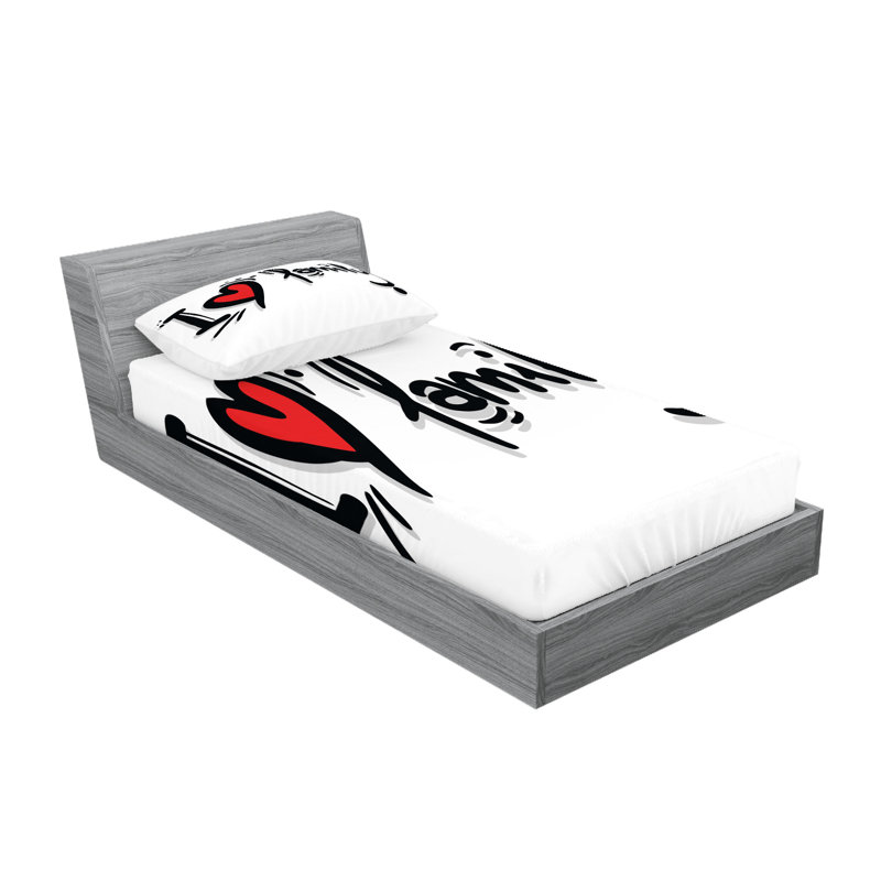 Ensemble de draps et taies décoratives Ambesonne Family, noir, rouge, blanc, King Sheet Set + 1 Fitted Sheet + 4 Pillowcases