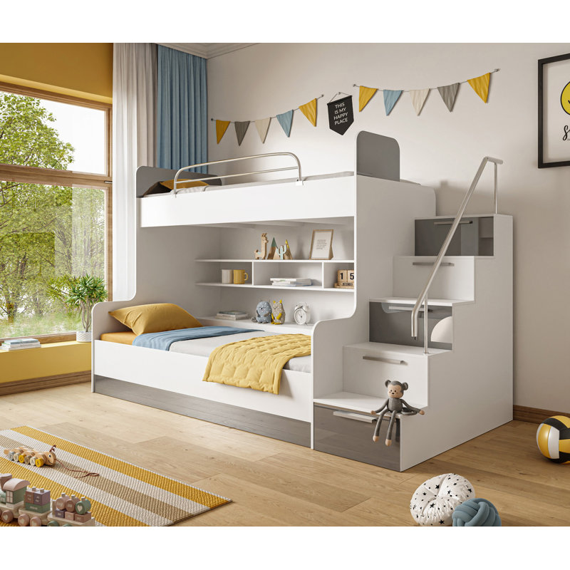 Frausto Platform Bunk Bed, Gray/Brown/Blue