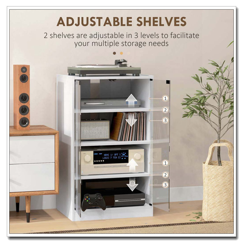 Meuble audio-vidéo Meuble audio-vidéo moderne à 4 niveaux avec tablettes réglables et portes en verre trempé