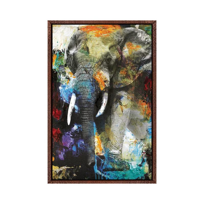 Elephant - Print on Canvas, Classic Brown Wood Framed, 101.6cm H x 66.04cm W x 3.81cm D
