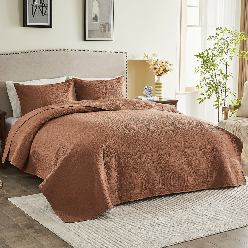 Microfiber Quilt Bedding Set, 3 Piece Soft Lightweight Coverlet For All Season, Khaki, King Quilt