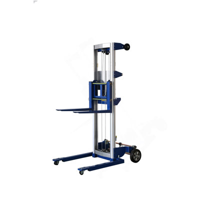 Empileur manuel à manivelle léger, facile à déplacer, capacité de 400 lb, hauteur de levage maximale de 122 lb, bleu