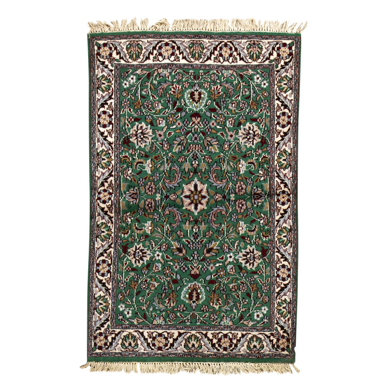 Tapis vert et beige noué à la main de haute qualité