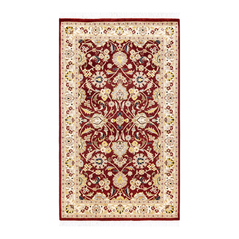 Tapis unique noué à la main Hayner - rouge / ivoire, 3 pi 1 po x 5 pi 1 po Hayner