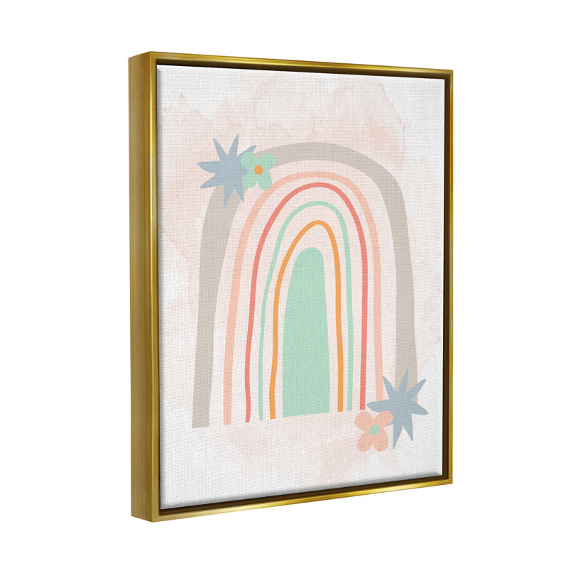 «Whimsical Wavy Rainbow Star Shapes», impression, H 21 po x l 17 po x P 1,7 po, Cadre flottant métallique doré