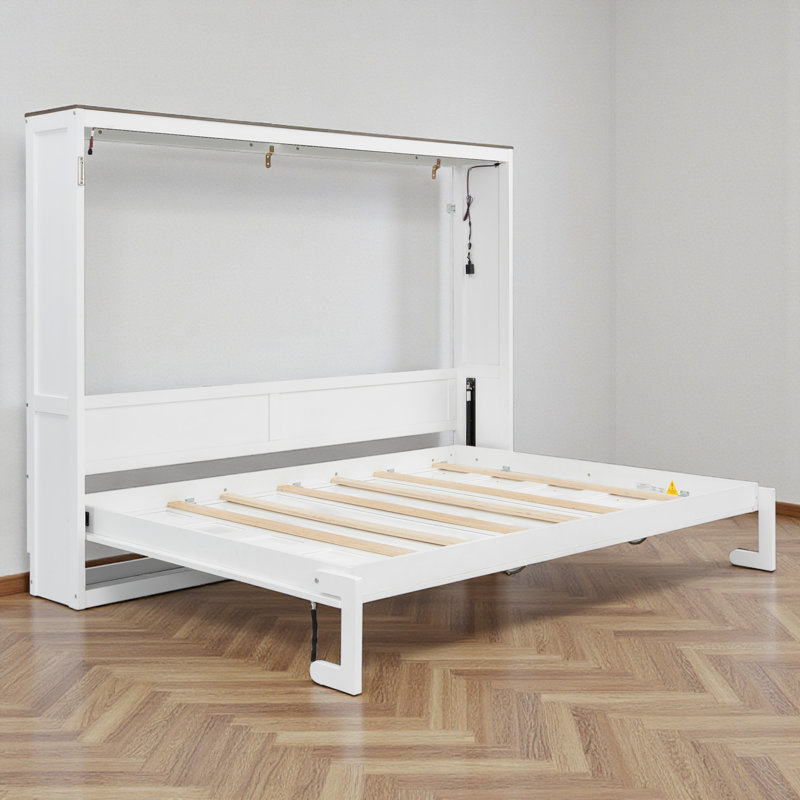 Murphy Bed With LED Light, White, Queen
