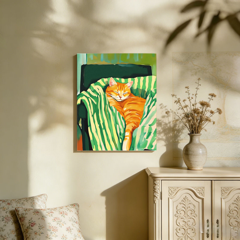 Cozy Sleeping Orange Cat, art mural non encadré, 36 L x 24 W