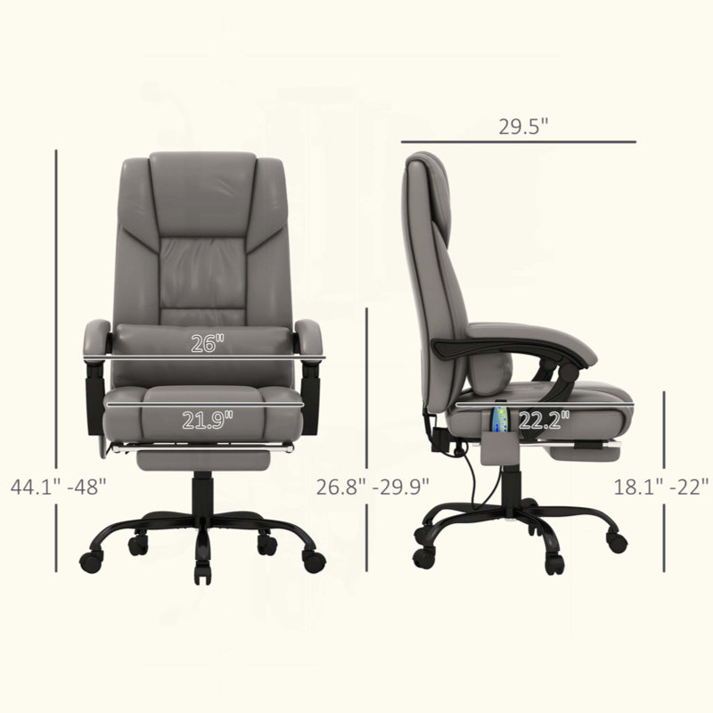 Chaise de bureau avec 6 points vibrants, chaise de bureau inclinable à haut dossier avec repose-pieds et télécommande, pour la maison et le bureau