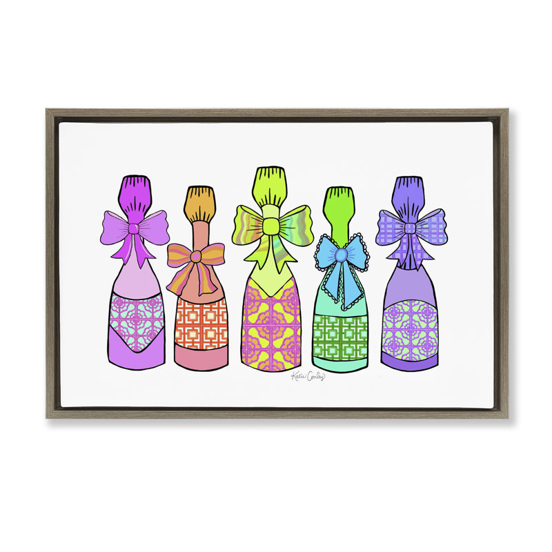 Patterned Drink Bottles Floating Frame, design by Katie Conley, Montalcino Elm Floater Frame, 17" H x 25" W
