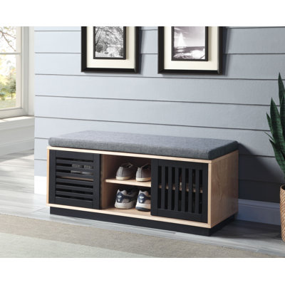 Banc de rangement rembourré en lin et espresso Ehrin