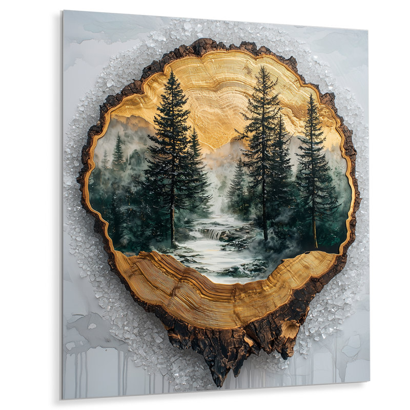 «Winter Tree Harmony On Wood Slide I», reproduction d'art traditionnelle en métal, art mural forêt en métal