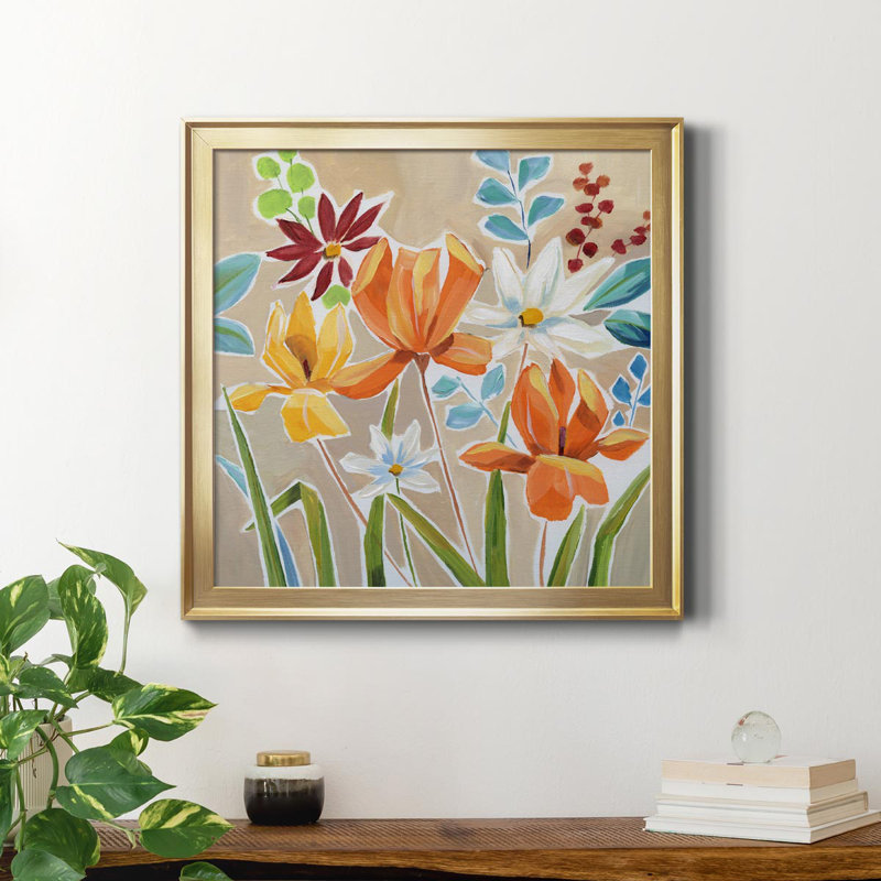 Modern Garden III - Peinture sur toile encadrée, H 30,5 po x l 30,5 po x P 1,5 po, Cadre doré